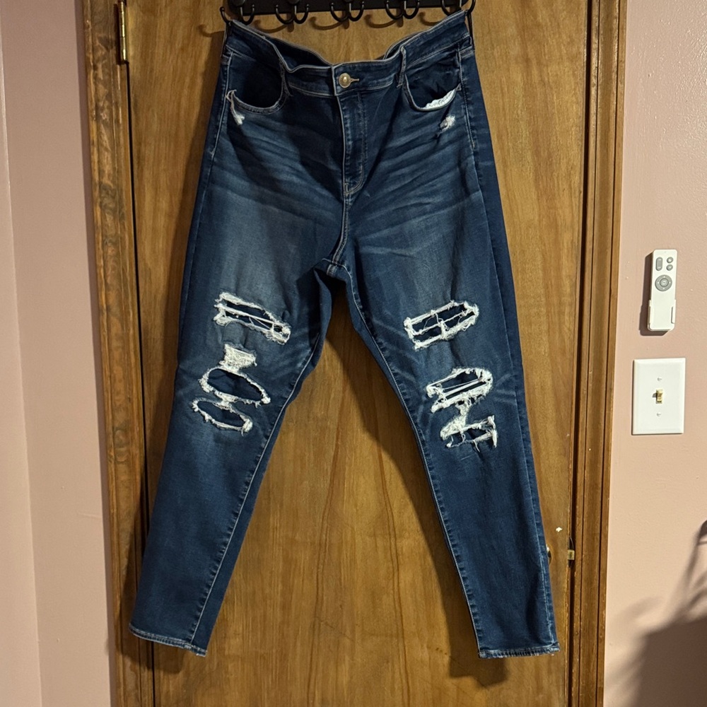 American Eagle Outfitters Dark Blue Distressed Skinny Jeans